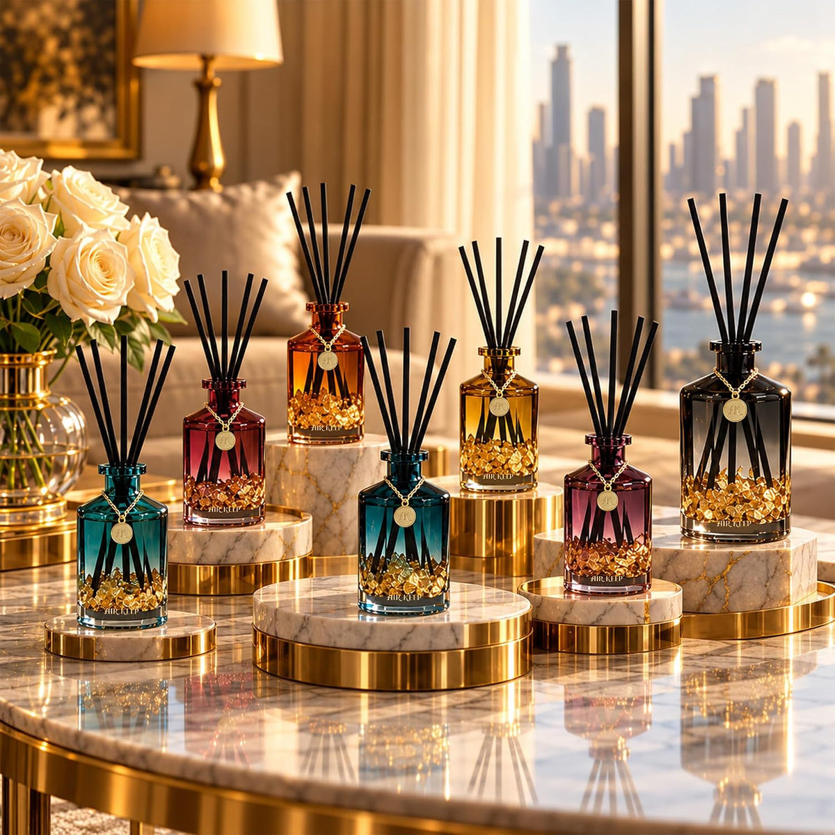 Airkeep Reed Diffuser Set,Wild Mint&Eucalyptus Luxury Scented Diffuser with Sticks Long Lasting Home Fragrance for Bathroom Shelf Decor 6.09 fl oz (180ml)
