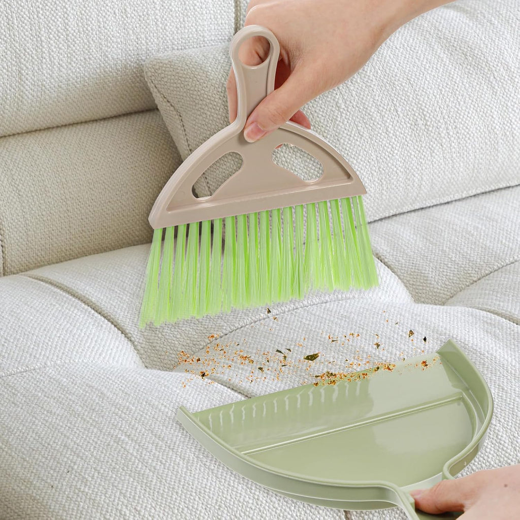 9 Pcs Small Dustpan and Brush Set Mini Broom and Dustpan Set with Handle Nesting Portable Cleaning Tools for Home Office Car Keyboard Countertop and Pet Nest (Blue Red Green)