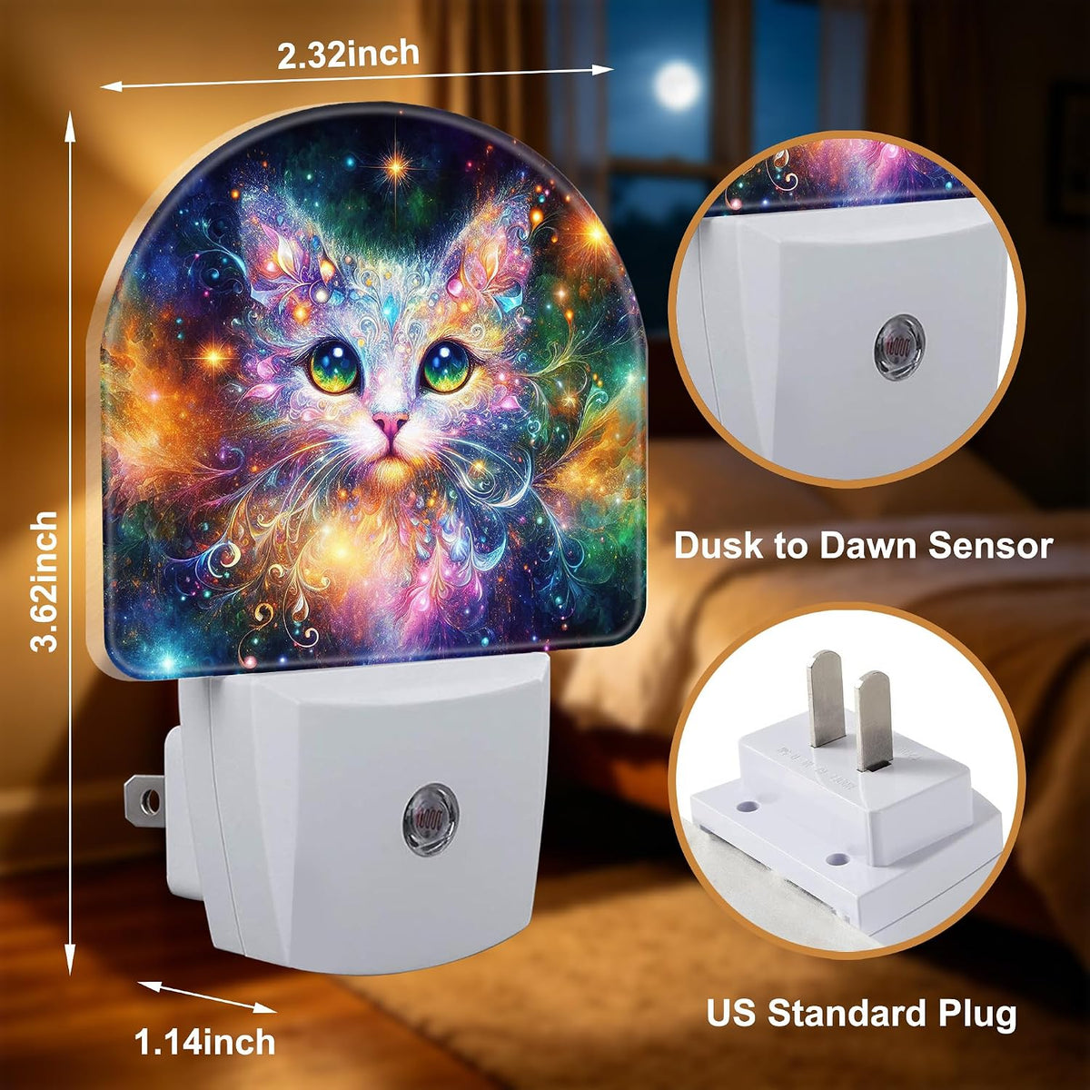 Night Lights Plug into Wall, Fabulous Cat Night Light with Dusk to Dawn Smart Sensor for Bedroom Bathroom Hallway Kitchen, Led Nightlights for Boys Girls Women Men