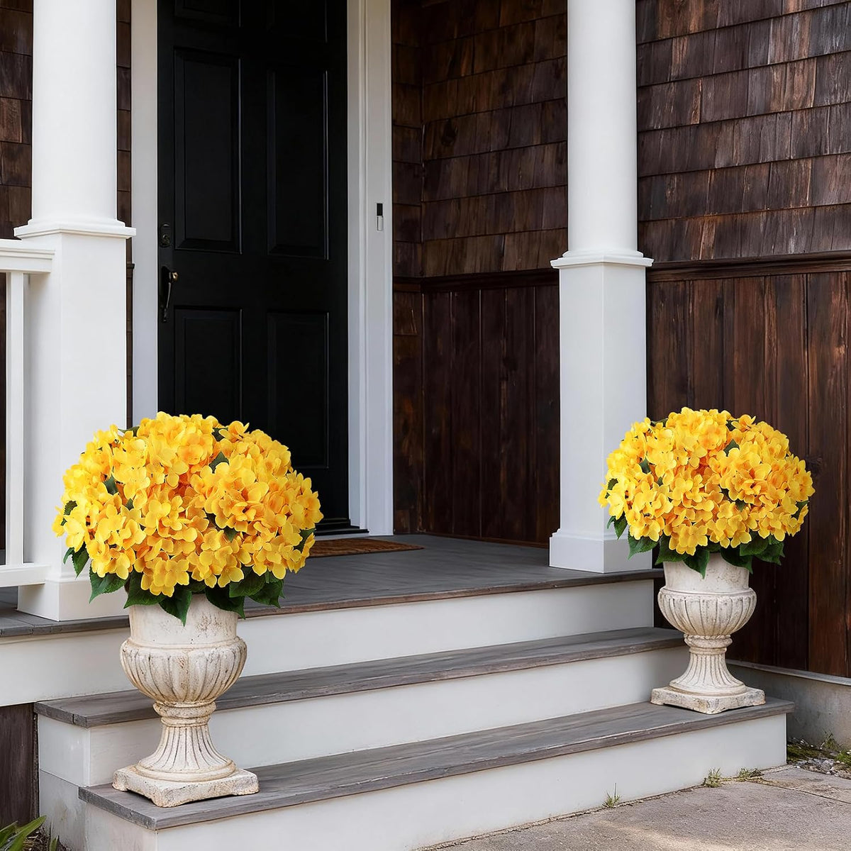 2 Sets Artificial Hydrangea Flower Topiary Ball Trees for Porch (Yellow)