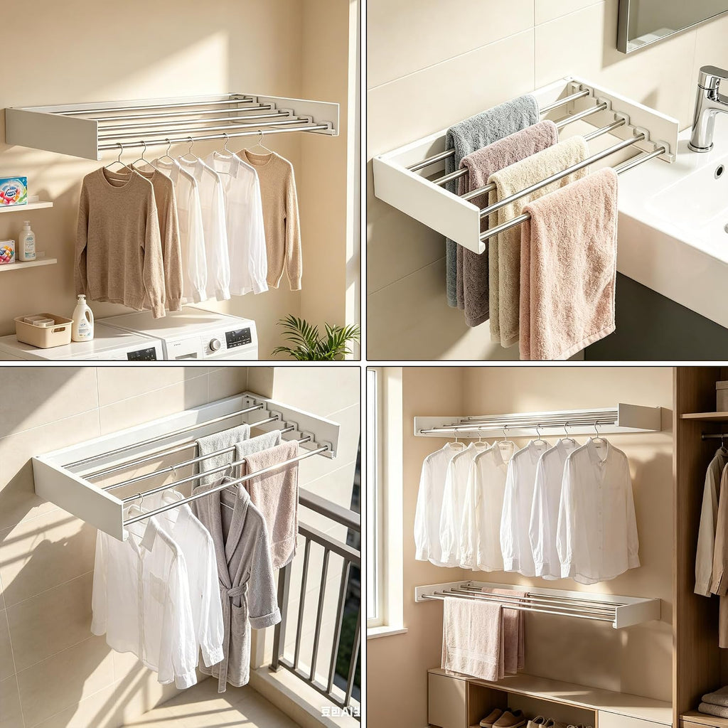Wall Mounted Drying Rack 32" Foldable Space Saving for Laundry Room