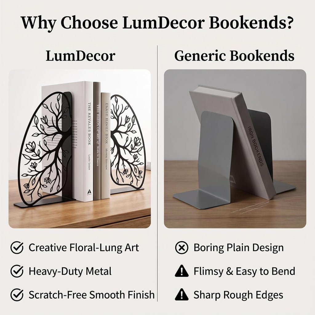 Black Metal Lung Flower Design Bookends, Biology Classroom Decor