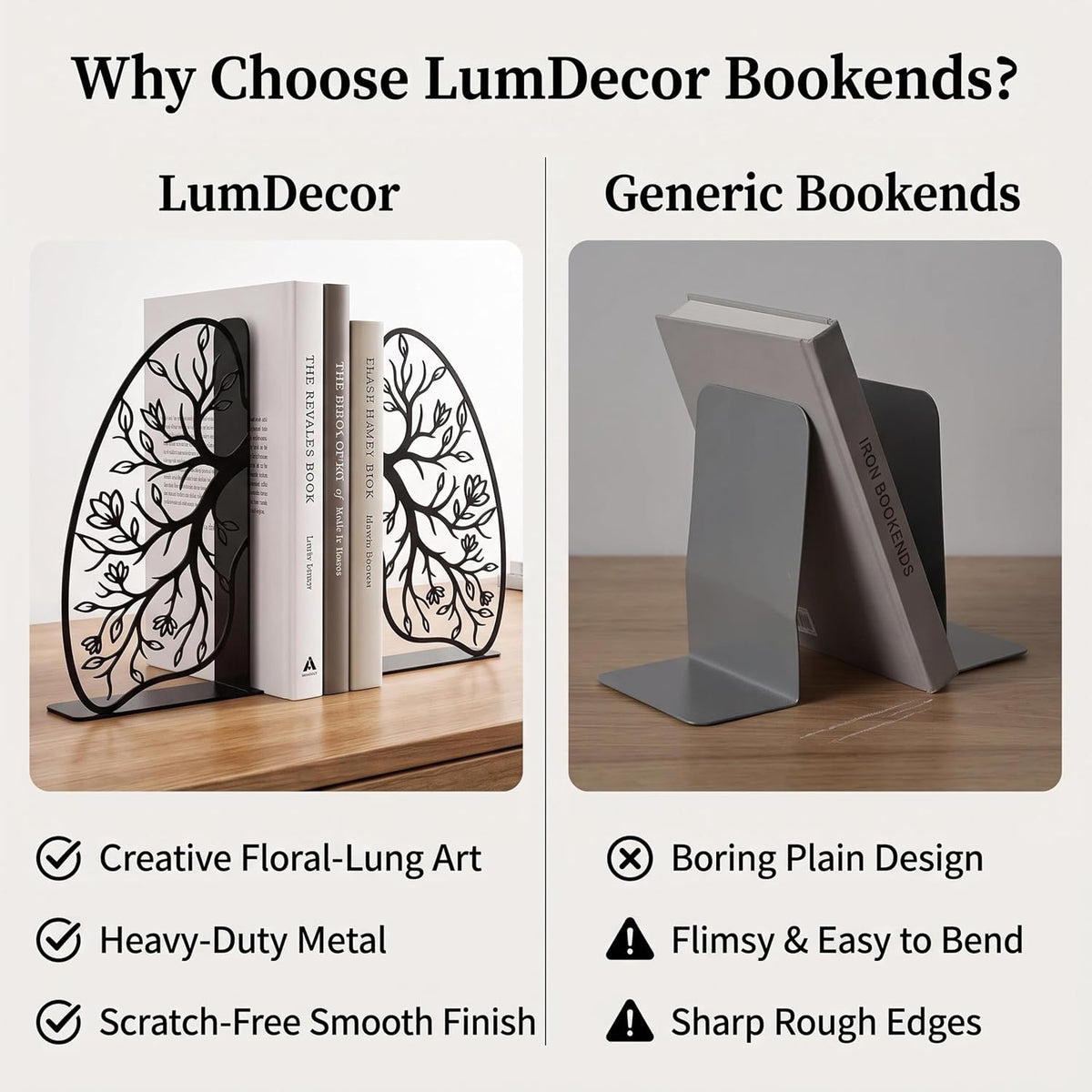 Black Metal Lung Flower Design Bookends, Biology Classroom Decor