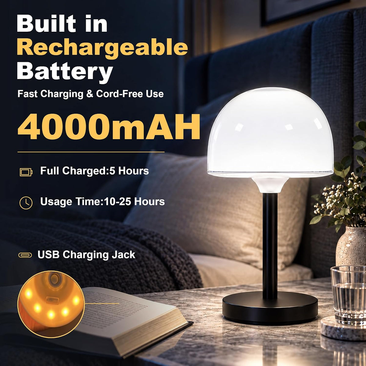Waterproof Shower Lamp Light Rechargeable Cordless Table Lamp for Bathroom