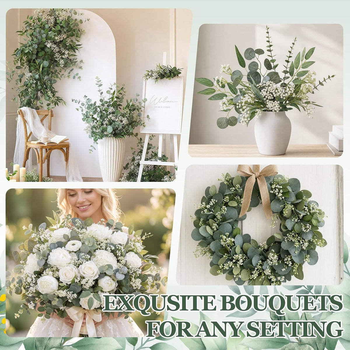 160Pcs Artificial Eucalyptus Stems, 14 Style Fake Greenery for Vase