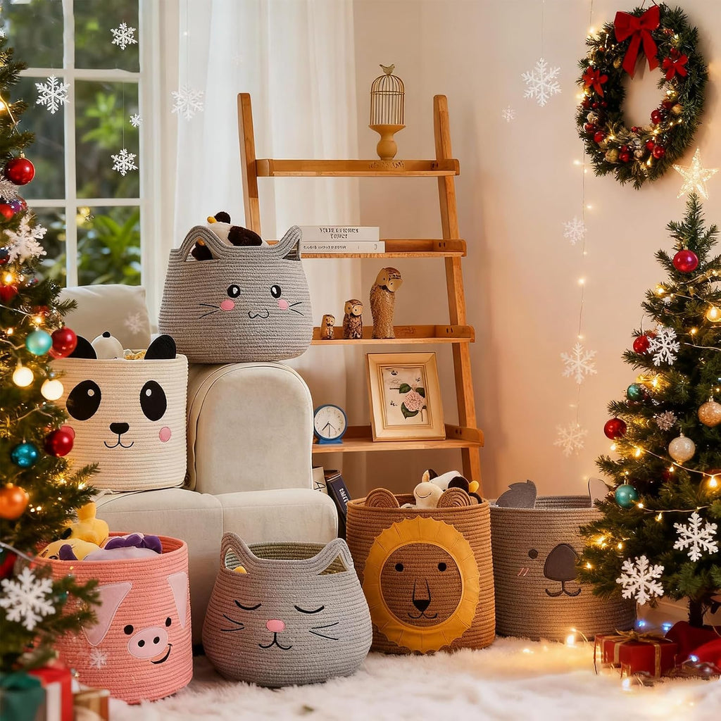 OMERAI Animal Shaped Woven Rope Cotton Storage Basket with Handles