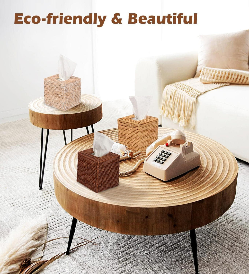 Livelab Natural Rattan Tissue Box Cover, Square Hand Woven Tissue Box Holder Tissue Box Case Organizer 5.5"X5.5"X5.7" Honey Brown