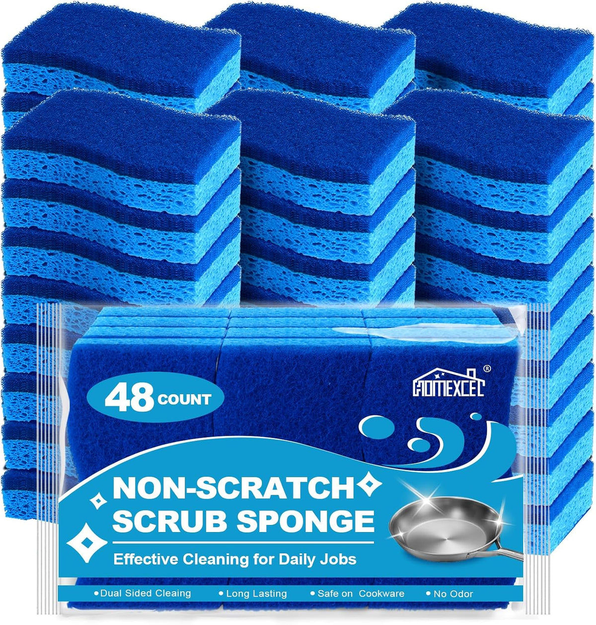 HOMEXCEL Sponges Kitchen 48 Pack, Non Scratch Scrub Dish Sponge for Dishes
