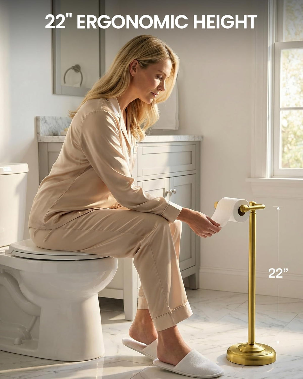 Brushed Gold Toilet Paper Holder Stand Freestanding, Weighted Base, 22 in