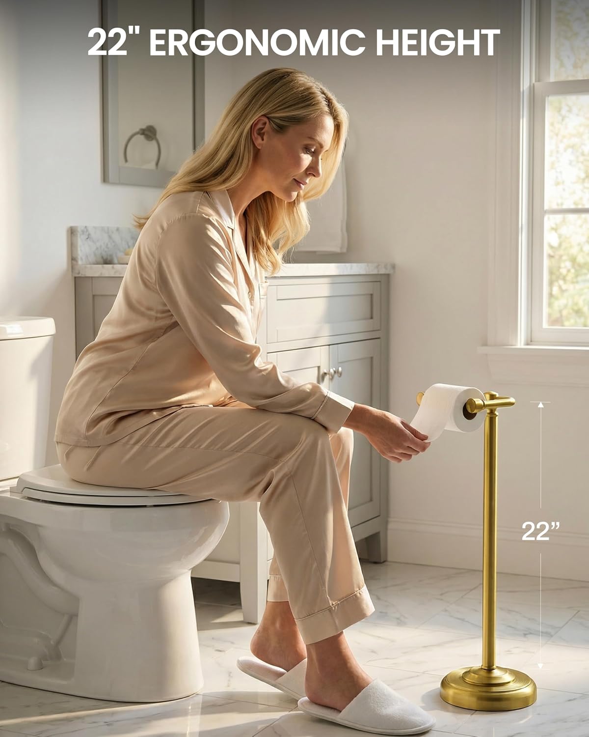 Brushed Gold Toilet Paper Holder Stand Freestanding, Weighted Base, 22 in