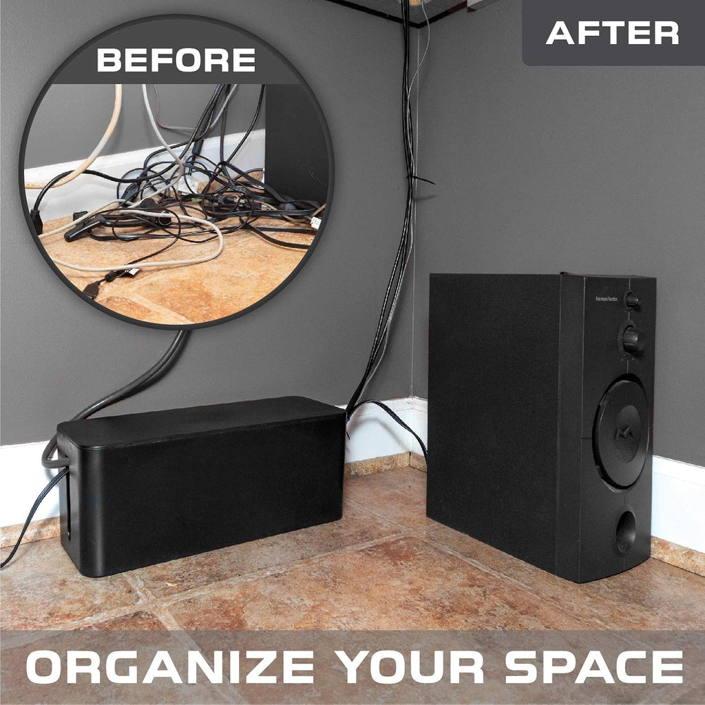 Iron Forge Cable Large Cable Management Box, Black, Includes Cable Sleeve