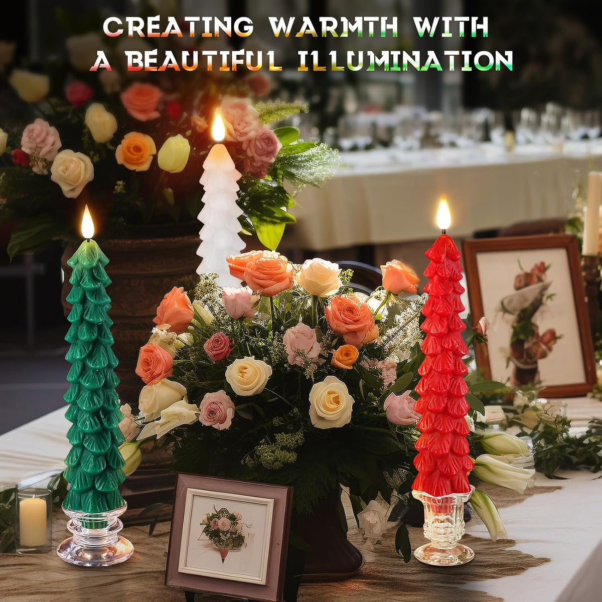 PChero Christmas Tree Candles with Remote Timer, 3 Pack, 9.7 Inches