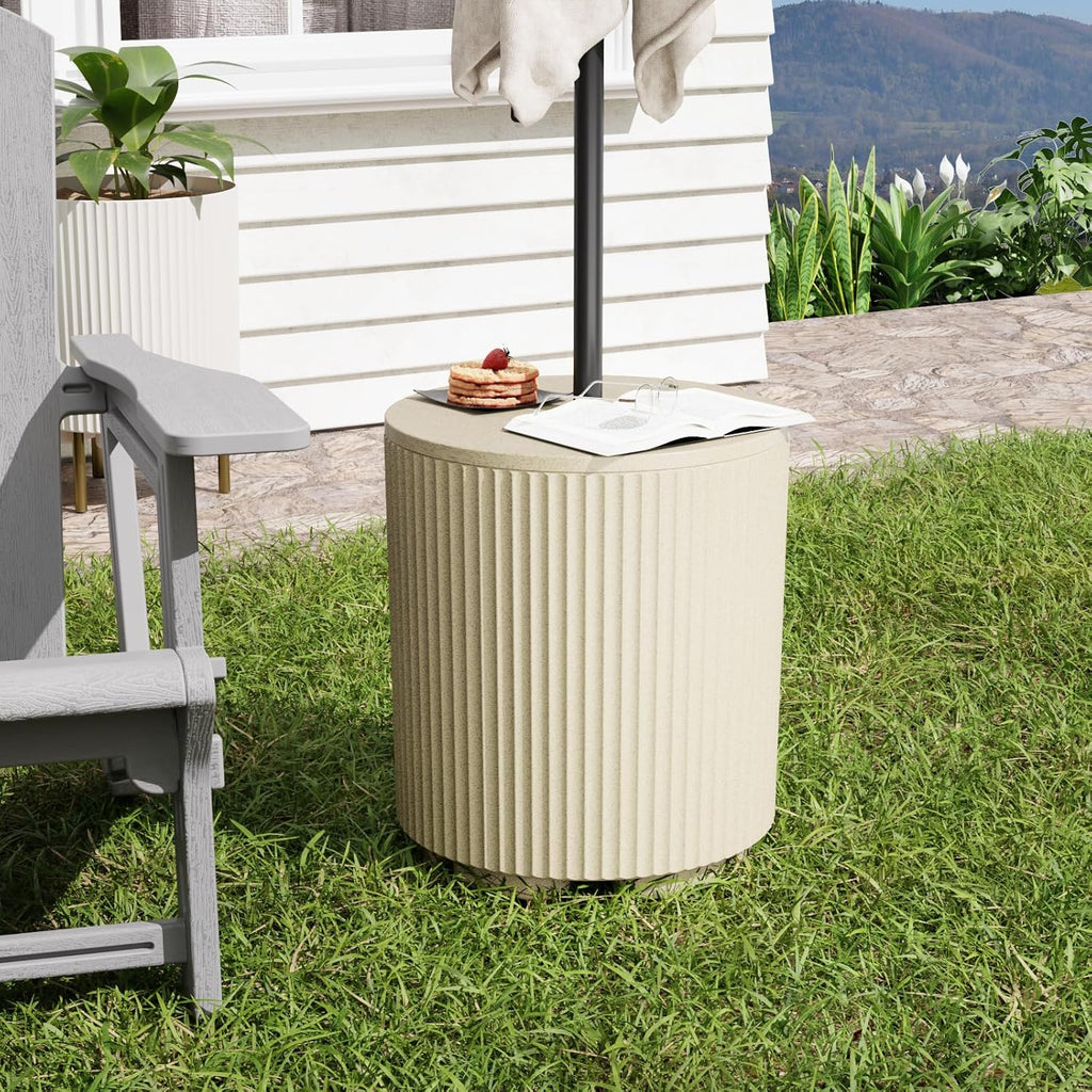Umbrella Stand Table with Hole, Pool Umbrella Table, 2 Pack, Beige