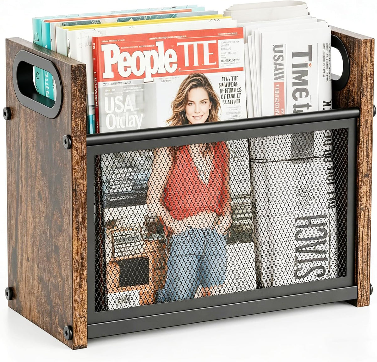 Magazine Holder, Magazine Rack Floor, Rustic Magazine Storage Basket,