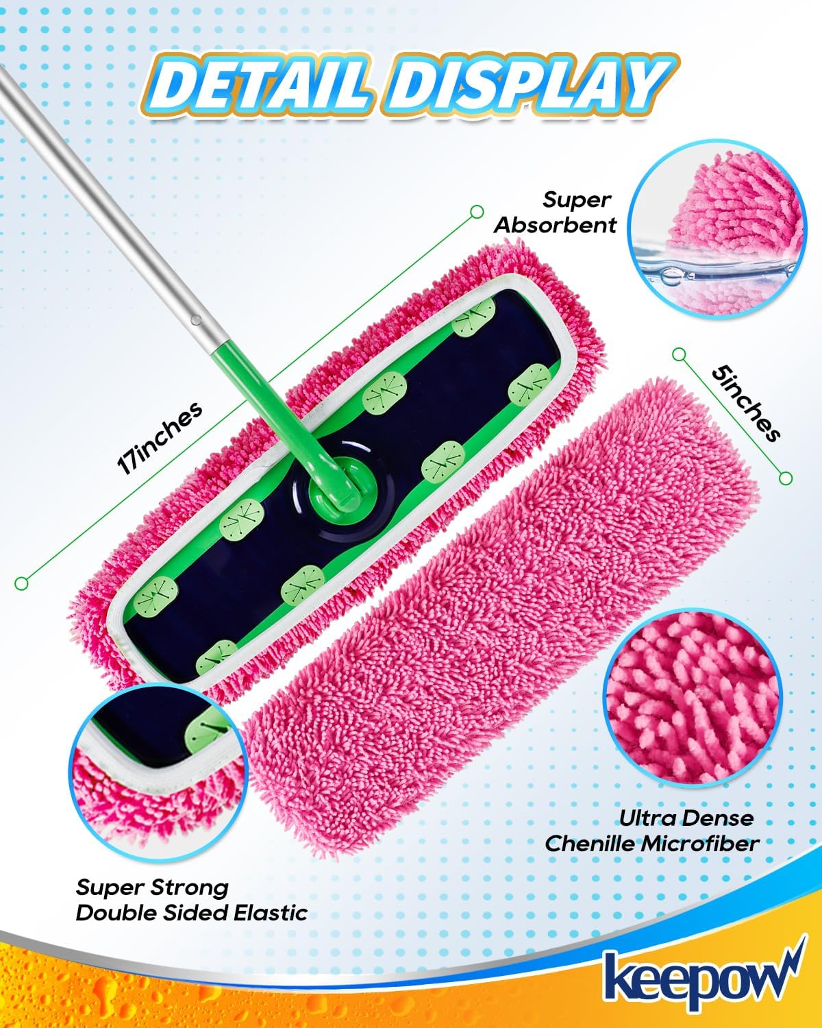 KEEPOW Reusable Microfiber Mop Pads for Swiffer XL Mop