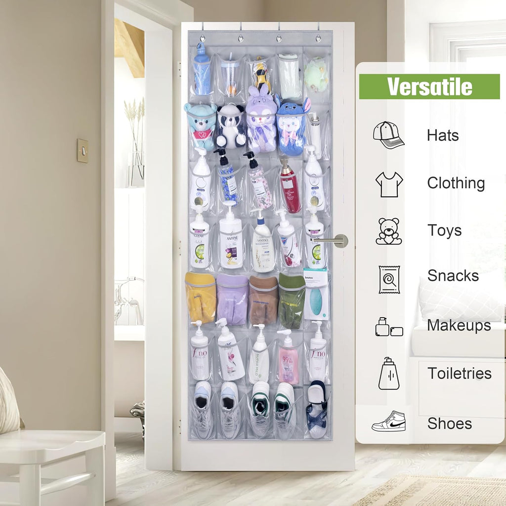 MISSLO 35 Clear Large Pockets Over The Door Shoe Organizer Sturdy Oxford Fabric Hanging Shoe Rack Closet Shoe Holder Hanger, Grey