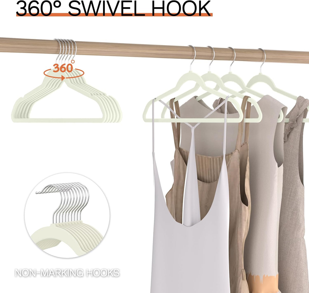 New Premium Velvet Hangers 60 Pack, Non Slip Clothes Hangers, Ivory