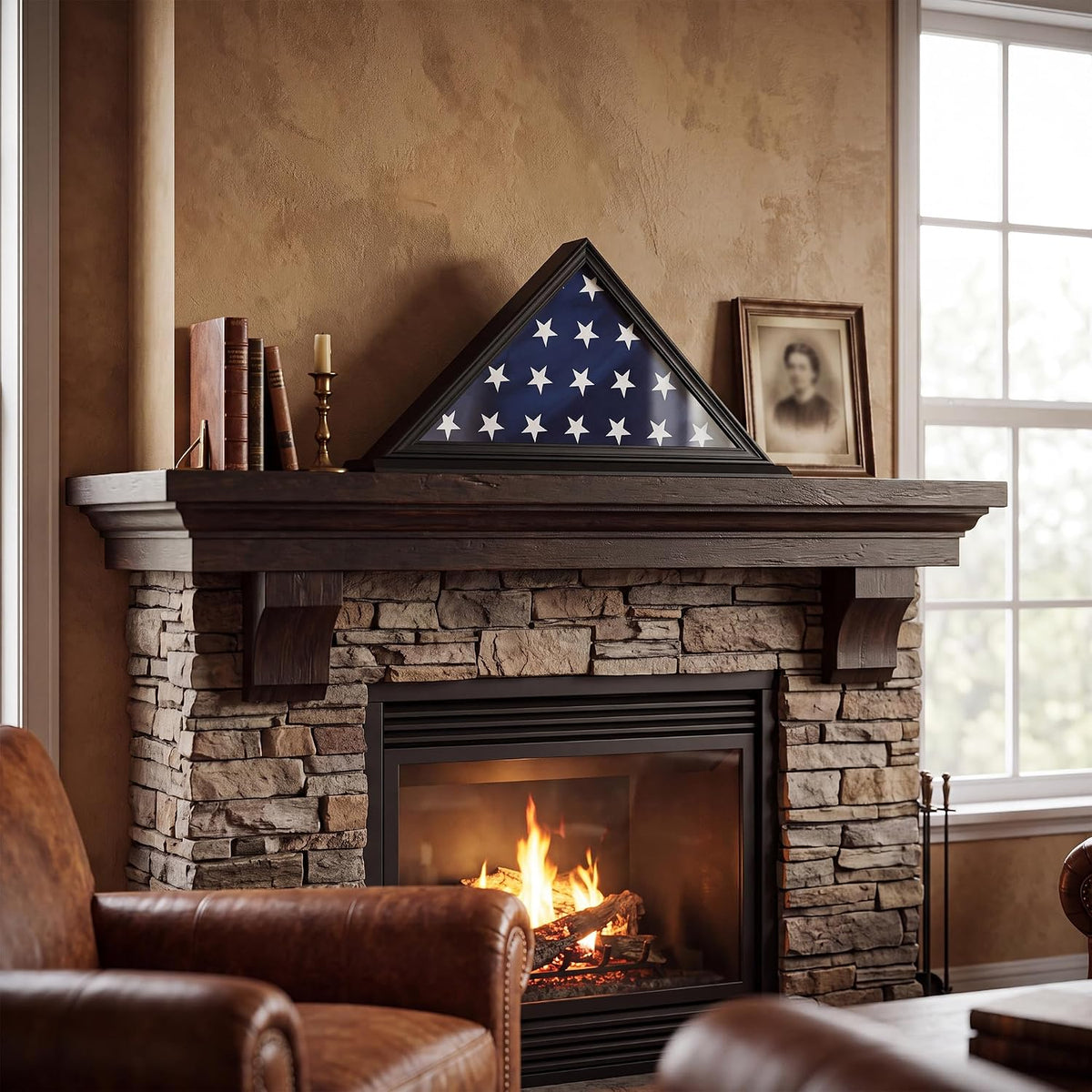 Folded Flag Display Case for 5'x9' Military Burial Flag, Black Solid Wood
