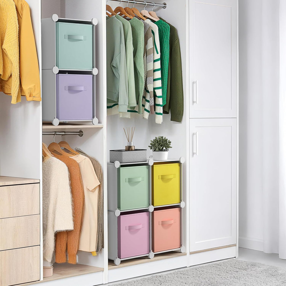 Sorbus 6 Cube Storage Organizer with 6 Fabric Bins (White)