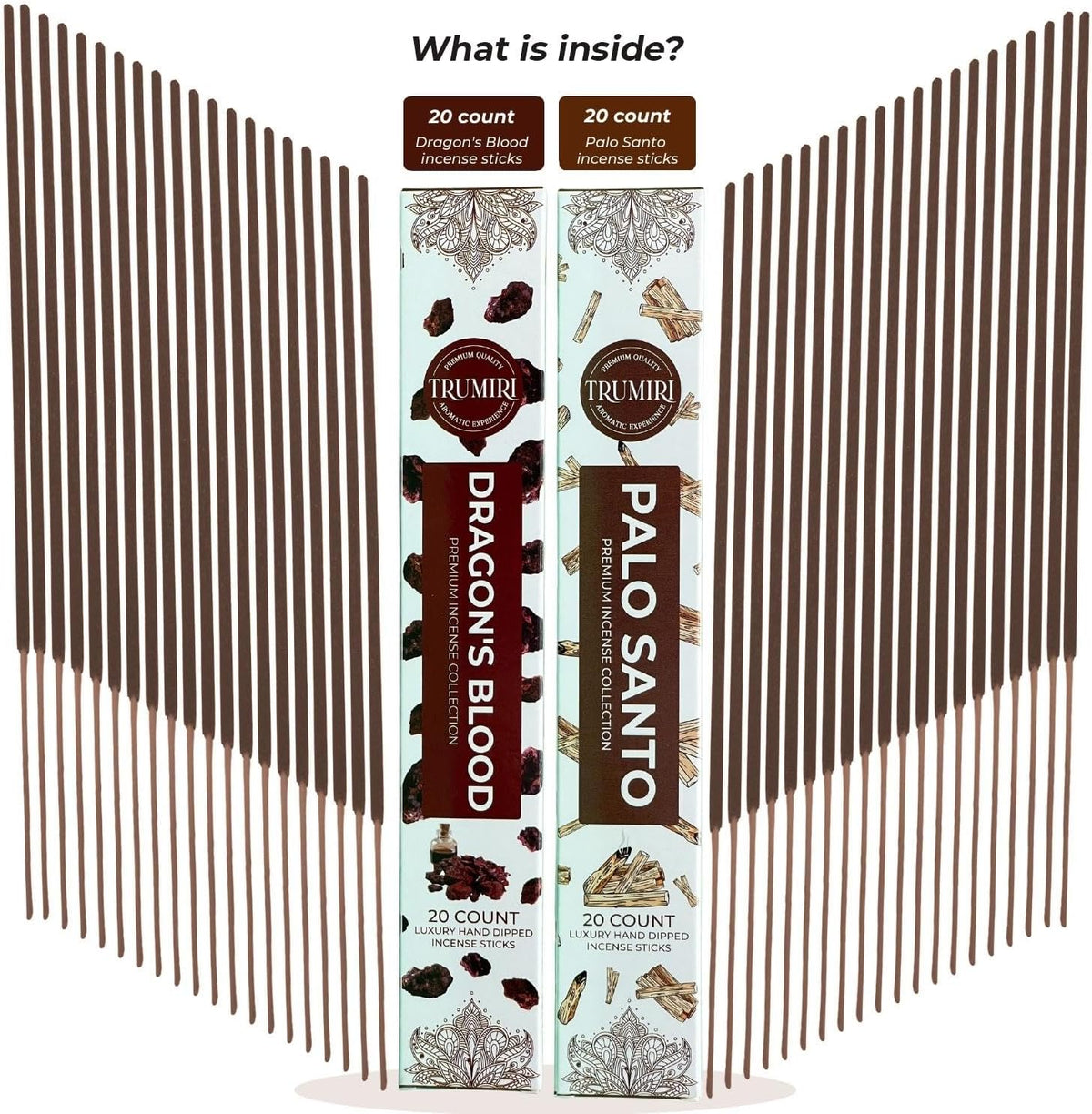 Trumiri Incense Sticks - Combo Pack of 40 Insence-Sticks - 20 Dragons Blood + 20 Palo Santo - Insenses - Insents - Incents - Inscense - Incence - Incienso - All Natural Incense Sticks