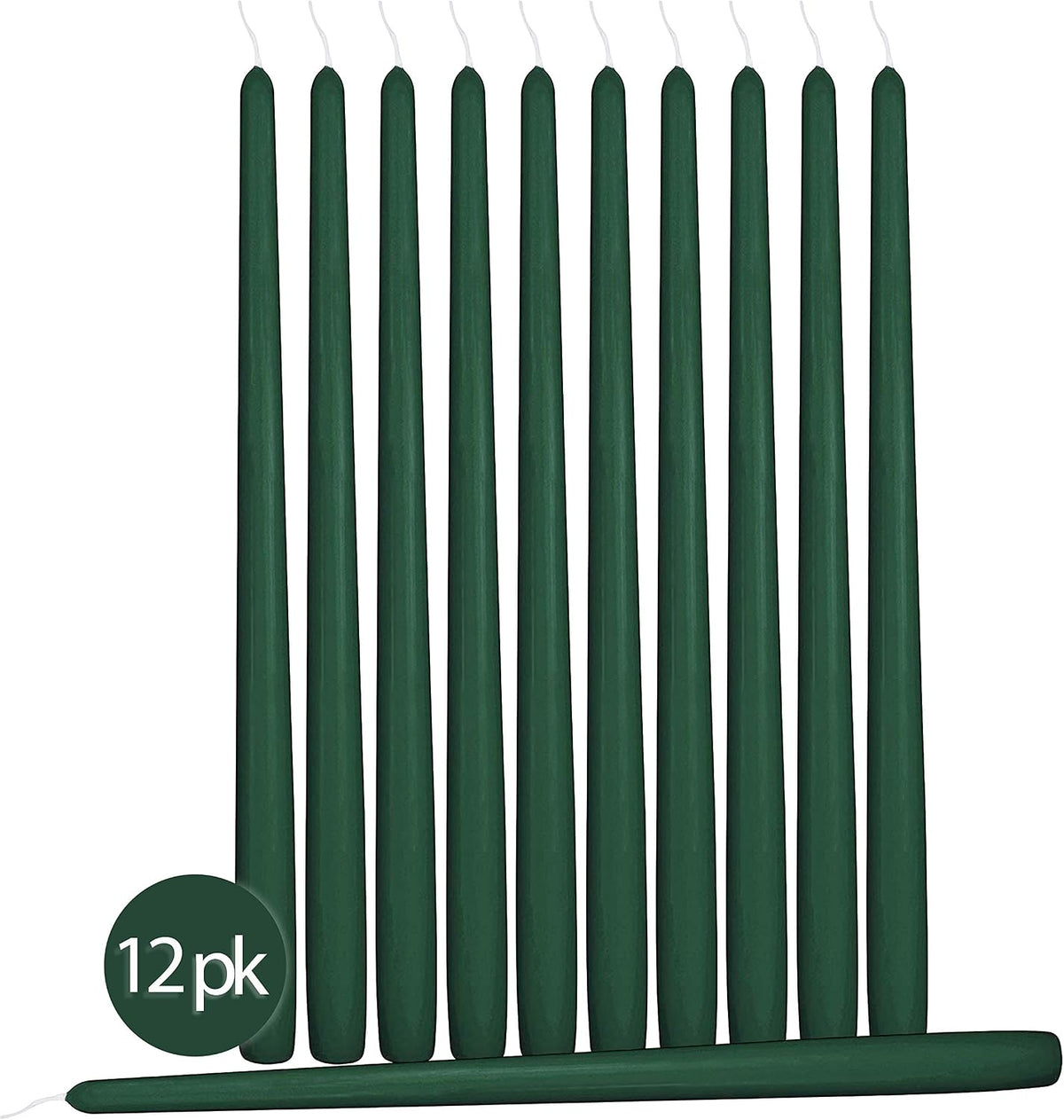 Hyoola 12 Pack Tall Taper Candles - 12 Inch Hunter Green Dripless, Unscented Dinner Candle - Paraffin Wax with Cotton Wicks - 10 Hour Burn Time