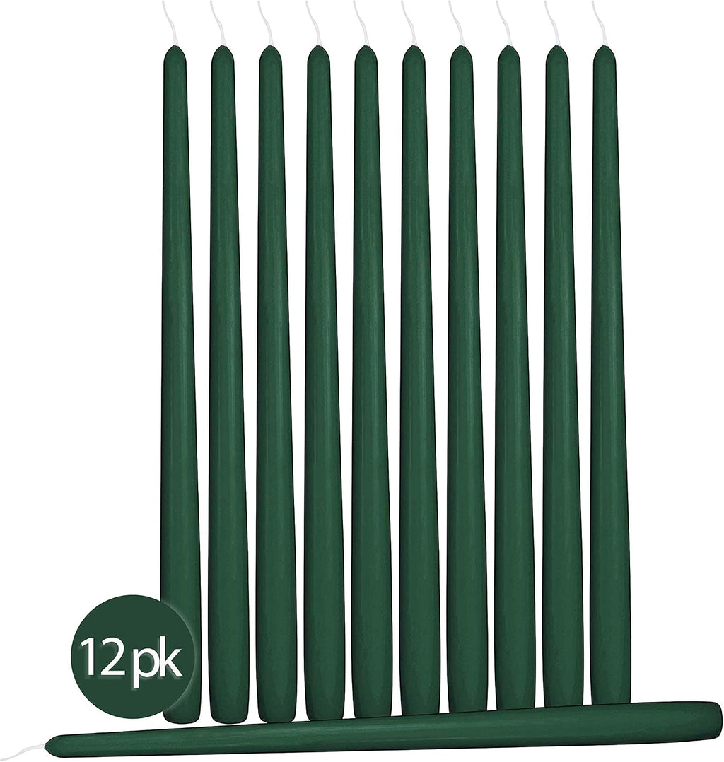 Hyoola 12 Pack Tall Taper Candles - 10 Inch Hunter Green Dripless, Unscented Dinner Candle - Paraffin Wax with Cotton Wicks - 8 Hour Burn Time