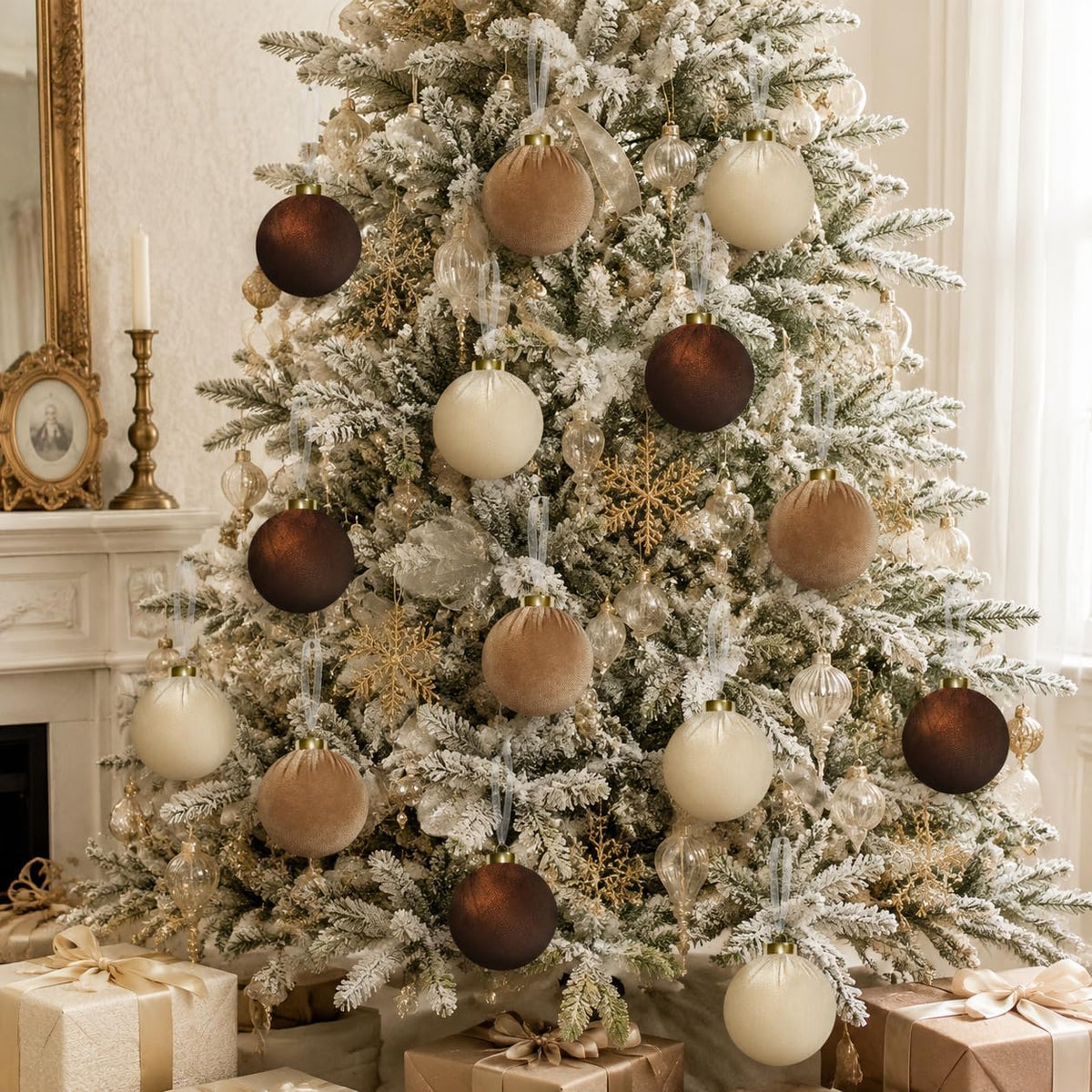 15Pcs 3.15" Large Brown Velvet Balls Ornaments Set for Christmas Tree