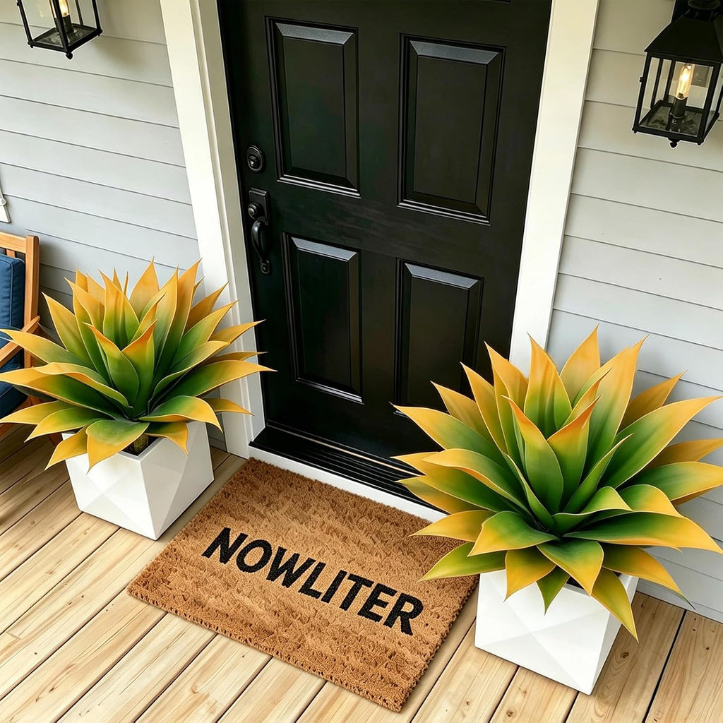 2 Pack Artificial Agave Plants 28 Inch Large Size Fake Succulent Stems Realistic UV Resistant Faux Plants for Outdoor Decorating Tropical Plant Greenery Front Porch Decor - 29 Leaves, Yellow