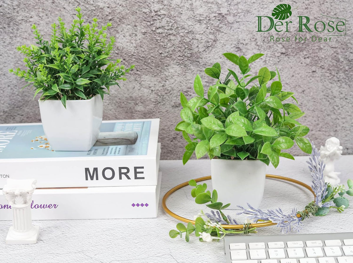 Der Rose 2 Pack Fake Plants Small Faux Plants Indoor for Office Desk Decor