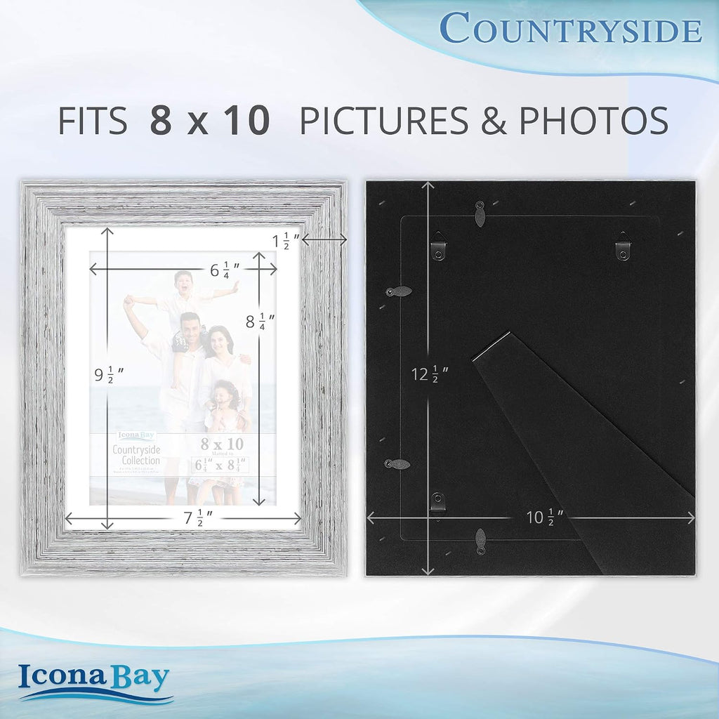 Icona Bay 8x10 Picture Frames with Mat (Speckled Gray, 6 Pack), French Country Style Picture Frame Set, Wall Mount or Table Top, Countryside Collection