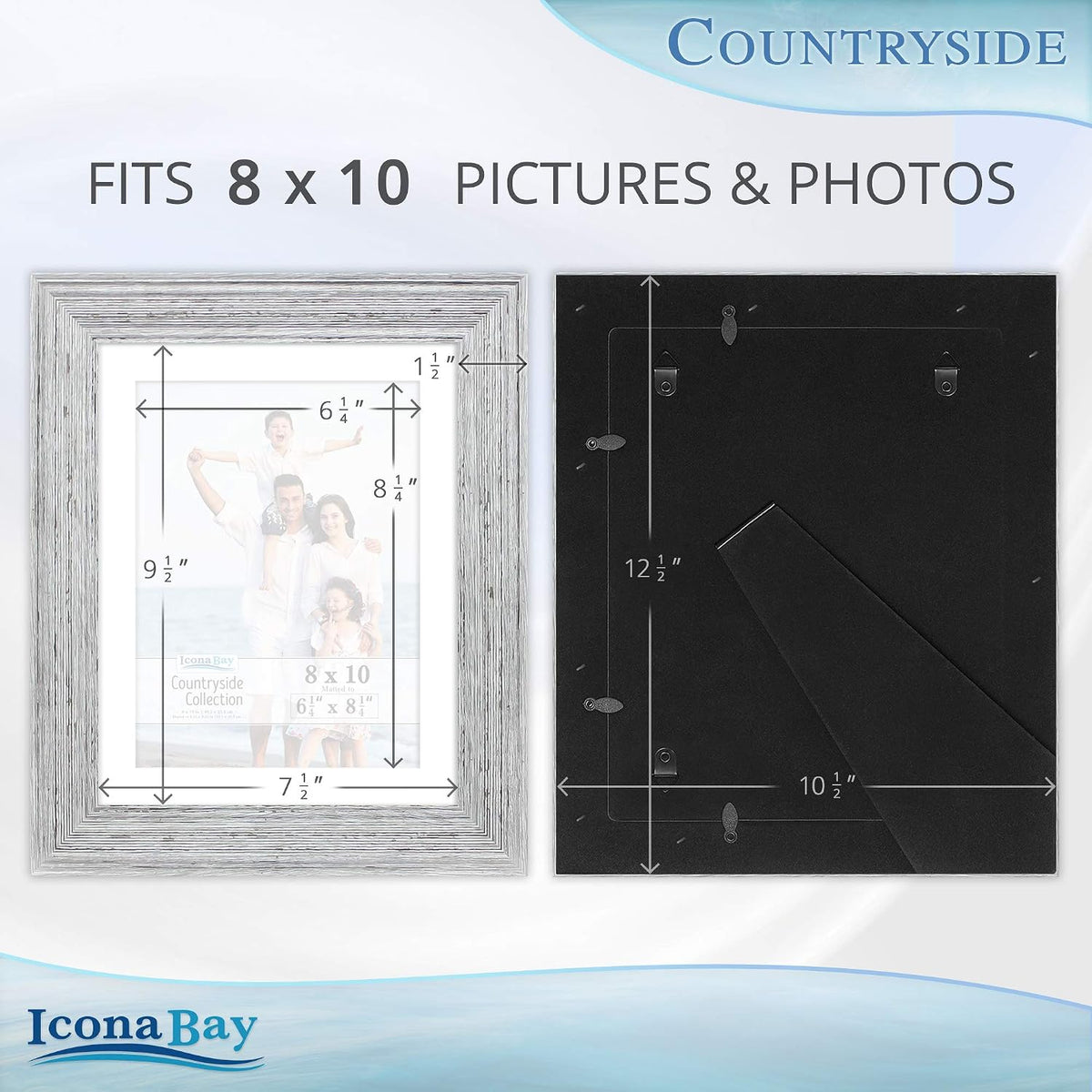 Icona Bay 8x10 Picture Frames with Mat (Speckled Gray, 6 Pack), French Country Style Picture Frame Set, Wall Mount or Table Top, Countryside Collection