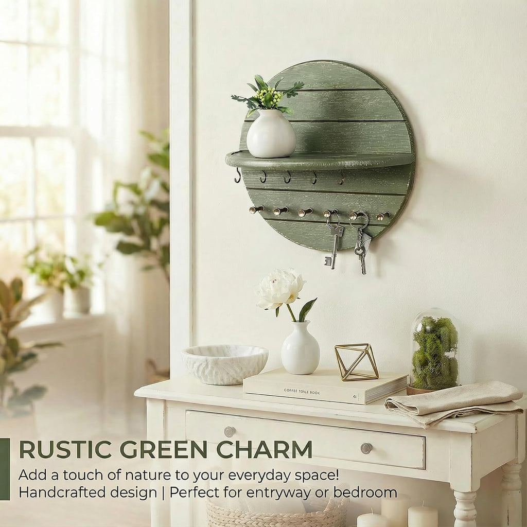 Rebee Vision Round Key Holder Wall Mount with 11 Hooks for Hallway, Green
