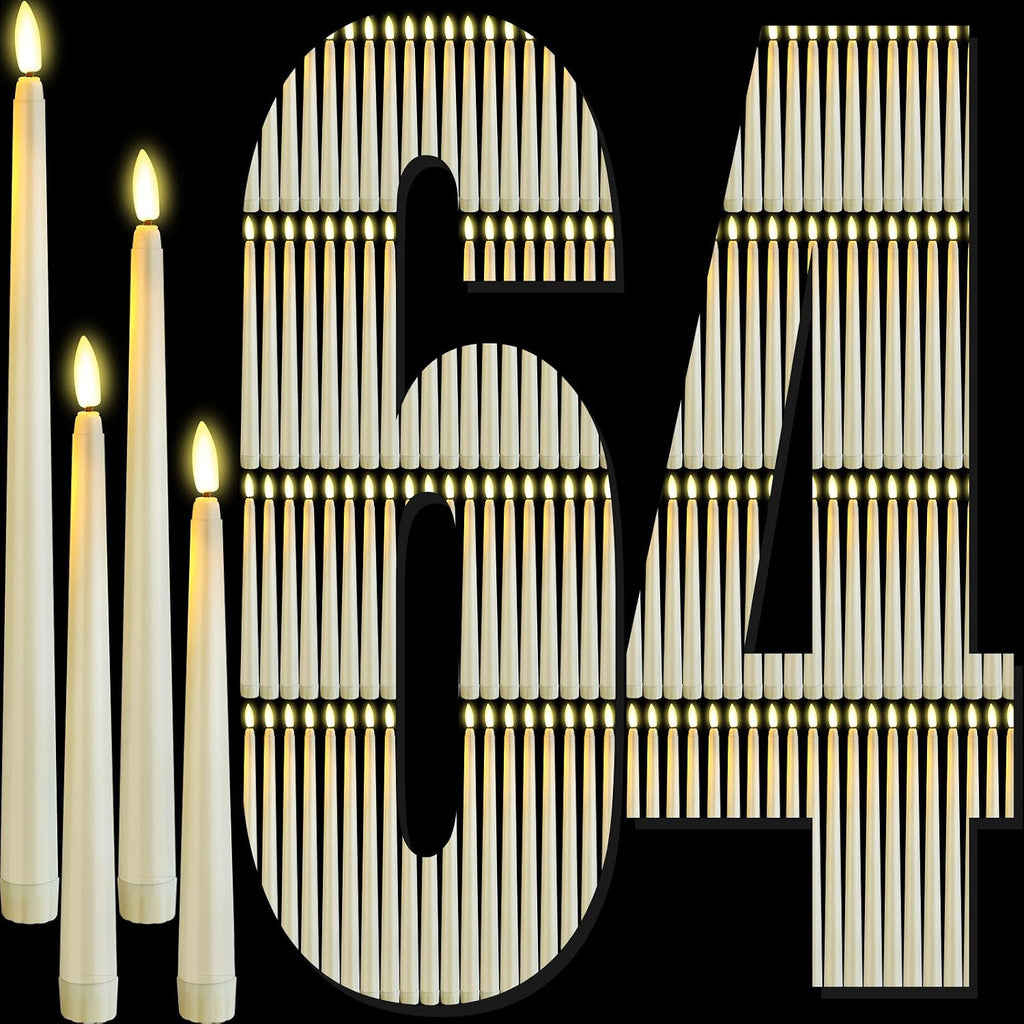 Rossesay 64 Pcs LED Taper Candles Flameless Flickering,Ivory White