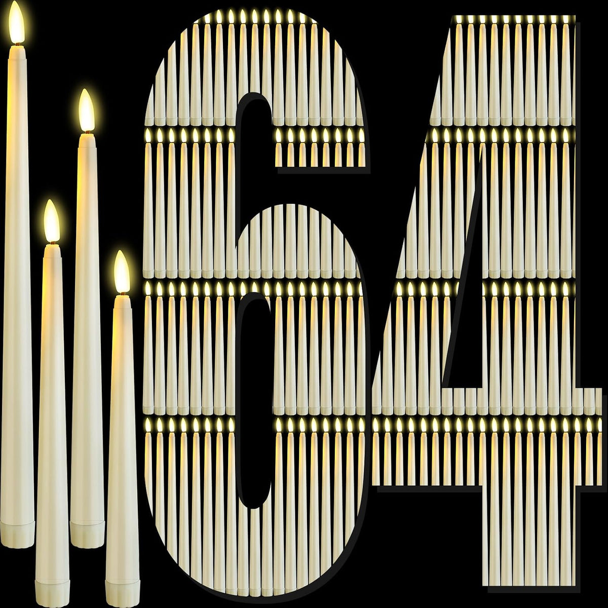 Rossesay 64 Pcs LED Taper Candles Flameless Flickering,Ivory White