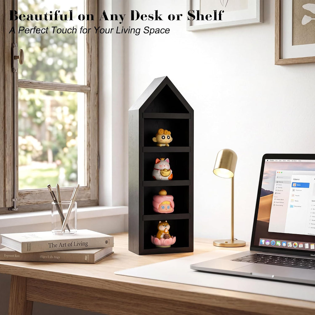 House Shaped Shadow Box with Removeable Shelves,Black,4x12