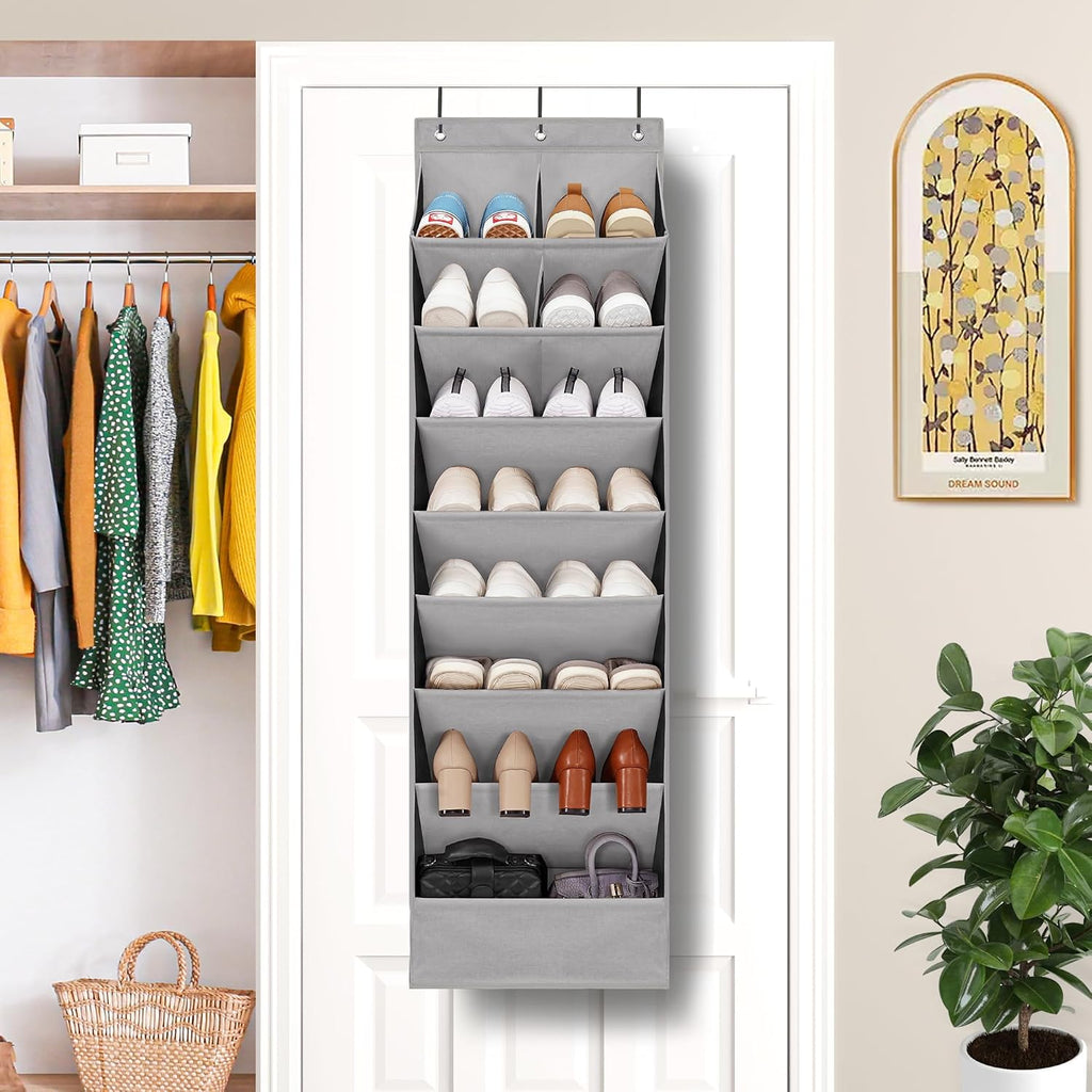 Over Door Organizer with 10 Extra Large Pockets, 23 Pairs Shoes Large Capacity Hanging Storage Organizer for Shoes, Diapers, Dark Grey, 8 Layers, 2-Pack