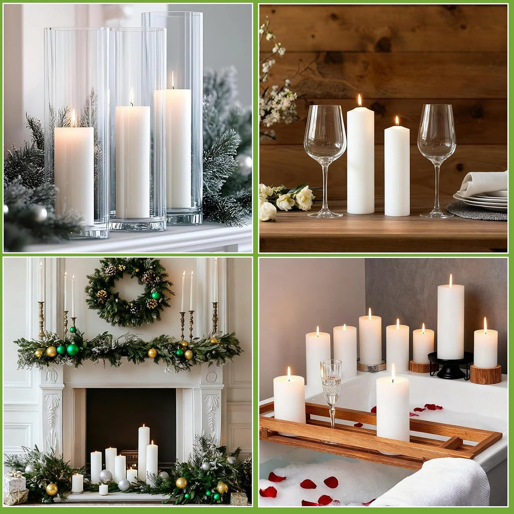 Pillar Candles White 6 Pack, 2.8x8 Inch Unscented Candle