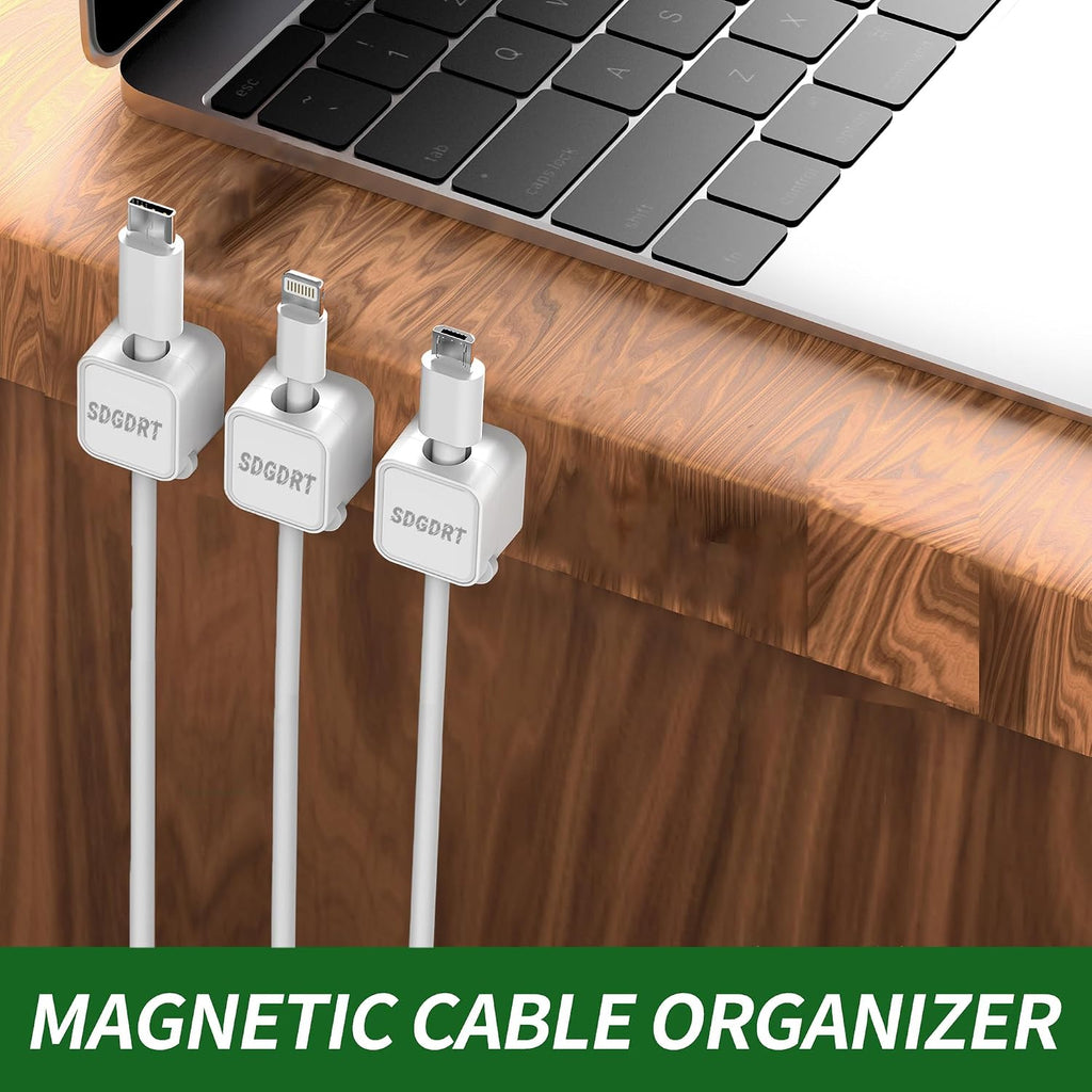12 Pack Mini Magnetic Cord Holder, Residue-Free Self Adhesive Auto-Lock Cable Clips, Reusable Wire Keeper for Desktop, Car, Nightstand, Charging & Earphone Wires, White Cable Organizer Clips