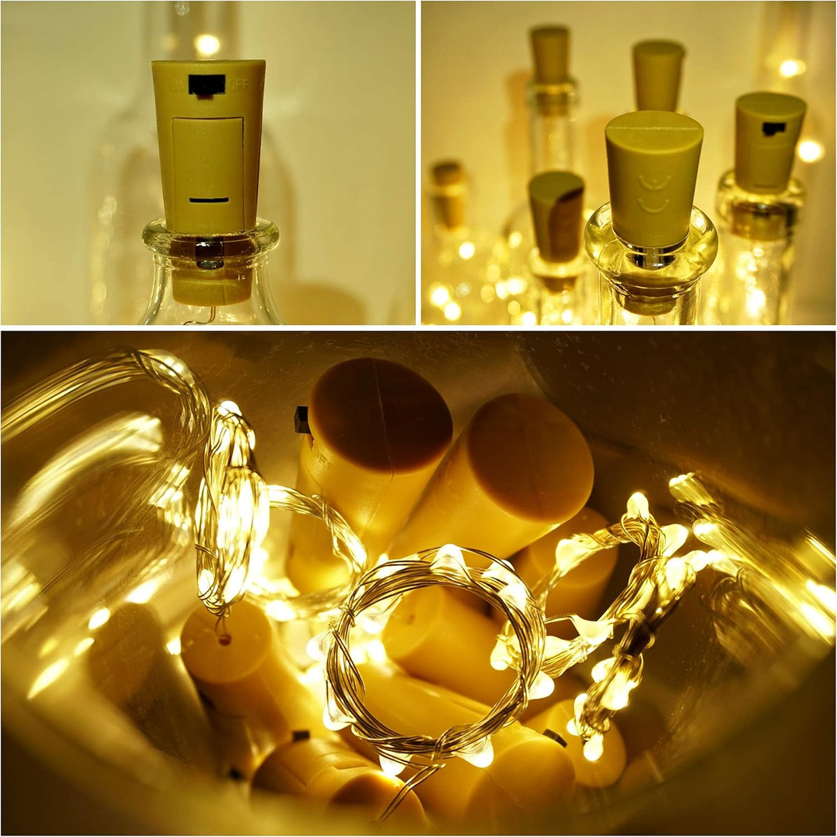 Wine Bottle Cork Lights 15Pack 10 LED/ 40 Inches Battery Operated Cork Shape Copper Wire Colorful Fairy Mini String Lights for Party Christmas Halloween Wedding Decoration (Warm White)