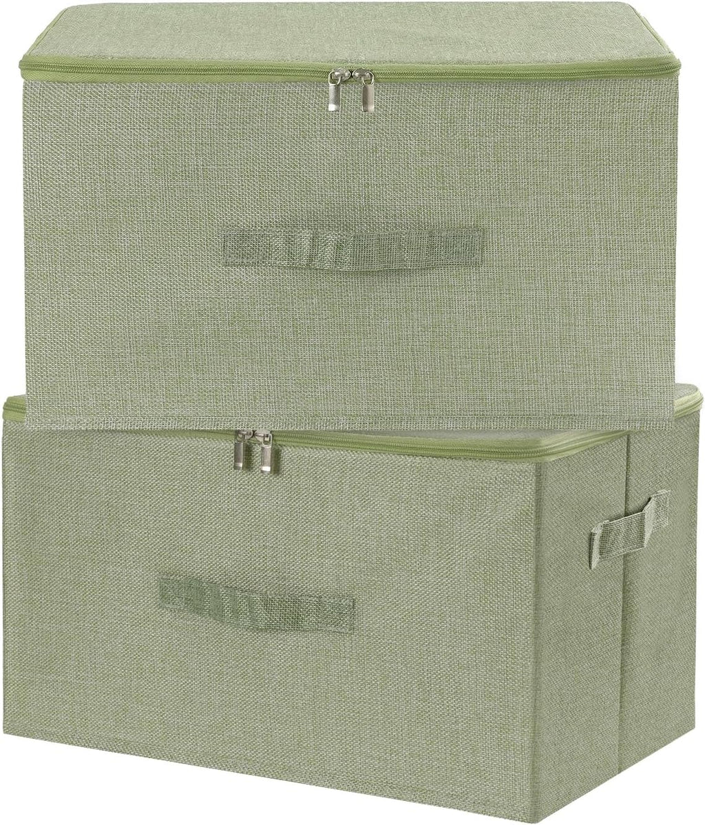 ANMINY Fabric Storage Bins with Zipper Lids, 18"x14"x10", Green, 2 PCS