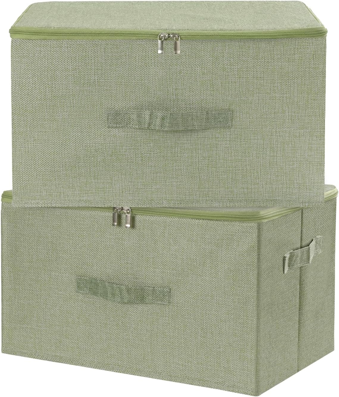ANMINY Fabric Storage Bins with Zipper Lids, 18"x14"x10", Green, 2 PCS