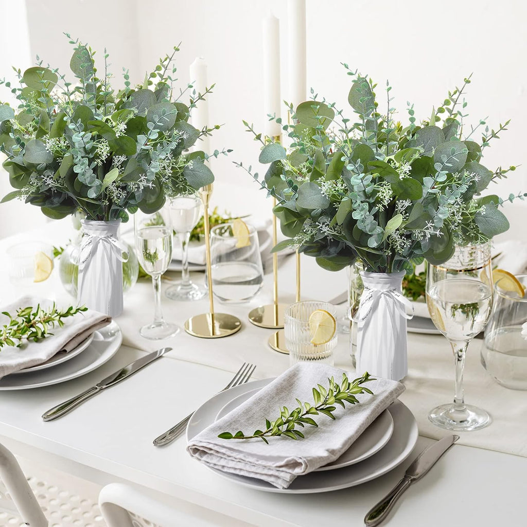 Tigeen 300 Pcs Artificial Eucalyptus Stems, 2 Styles Faux Greenery, Green