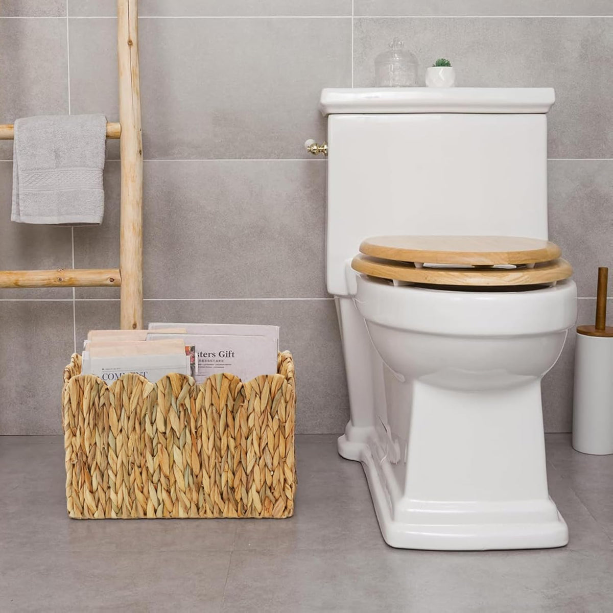 Water Hyacinth Magazine Holder, Tall Narrow Wicker Basket