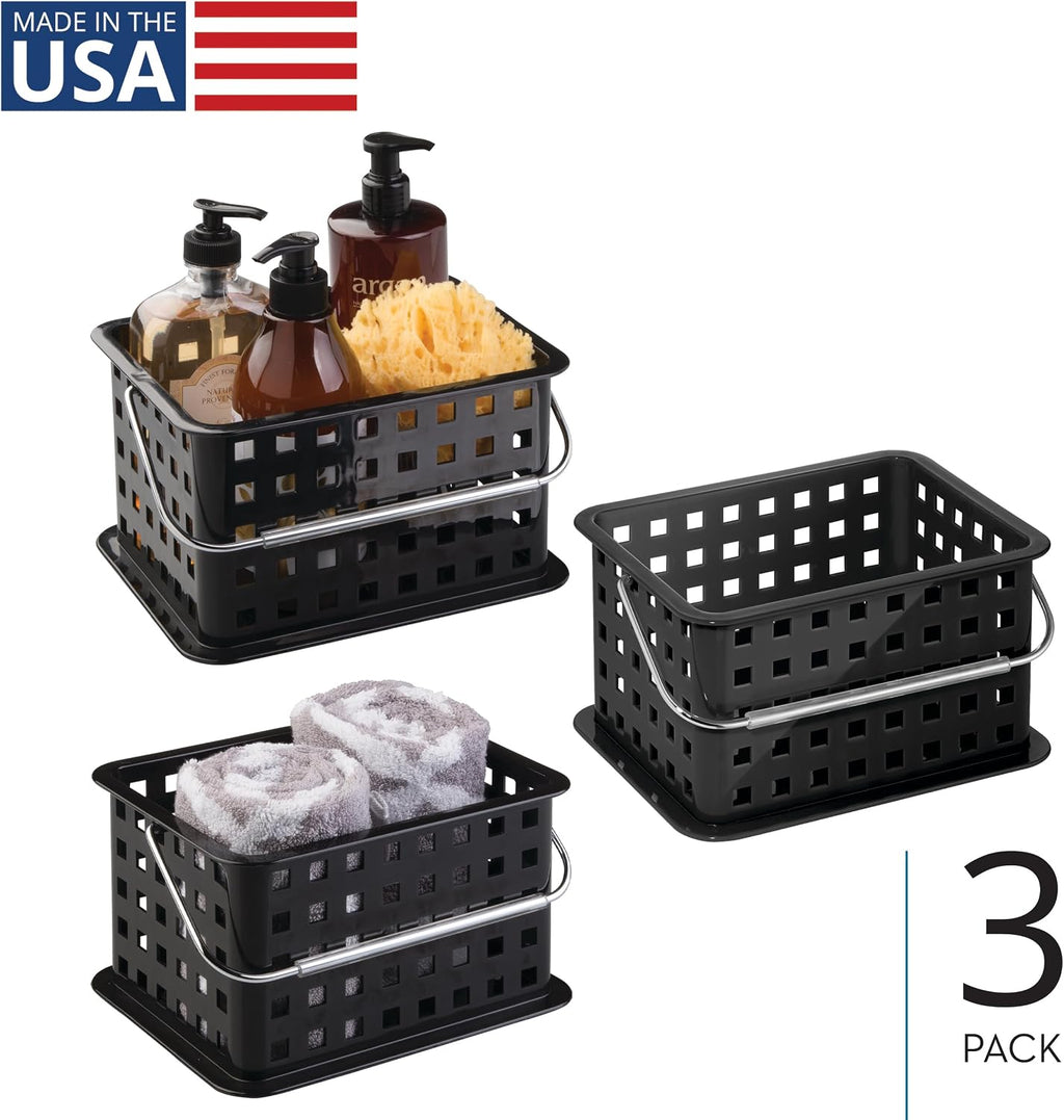 iDesign Stackable Shower Basket with Handle, Black, Set of 3