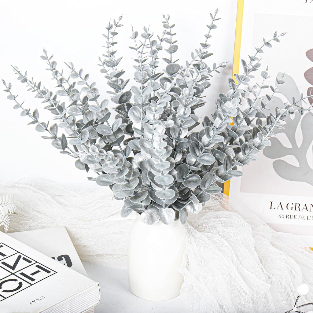 RECUTMS 36Pc Artificial Silver Eucalyptus Leave Stems 14.6in Christmas Pick