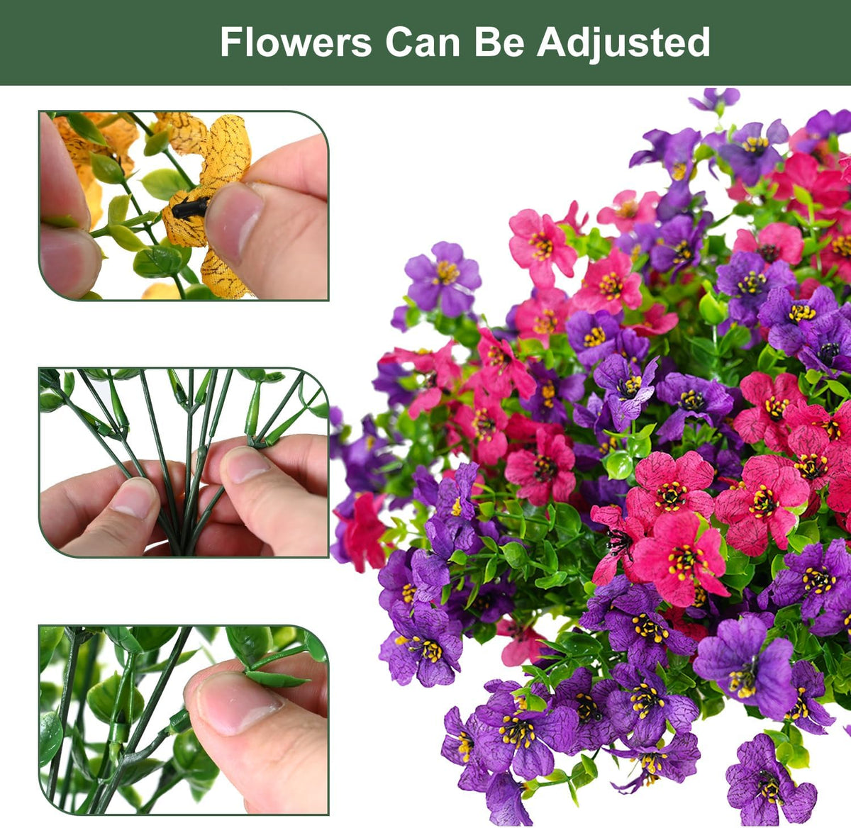 trytuny Artificial Flowers for Outdoor, UV Resistant Fake Silk Flowers, Realistic Faux Plants for Outside Indoor Porch Patio Window Box Planter Home Decor (20, Purple Rosy Pink)