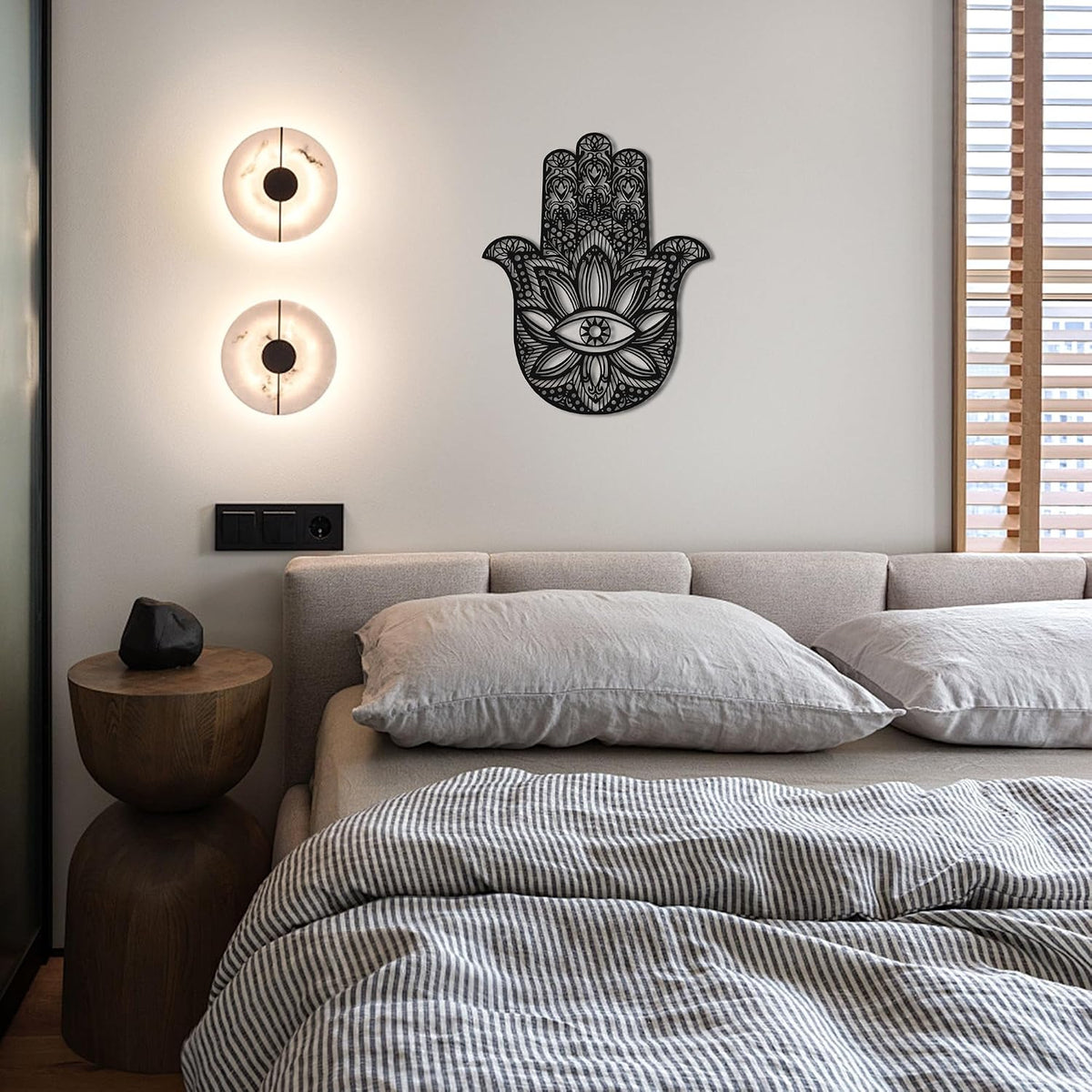 Slickss Hamsa Hand Metal Wall Art, Sacred Geometry Spiritual Boho Decor