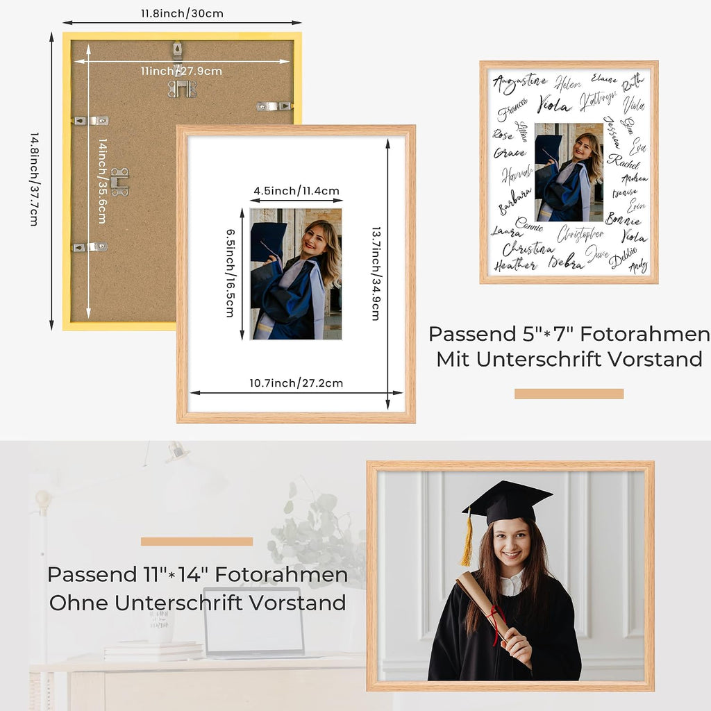 Axeman 11x14 Signature Picture Frame, 5x7 White Mat for Garduation, Natural