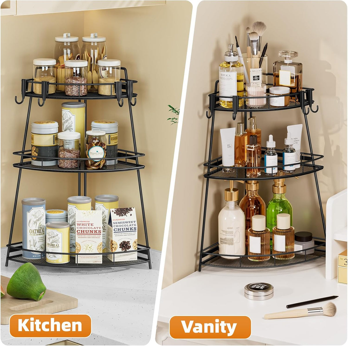 VITVITI 3 Tier Bathroom Counter Organizer Corner Vanity Shelf Storage Black