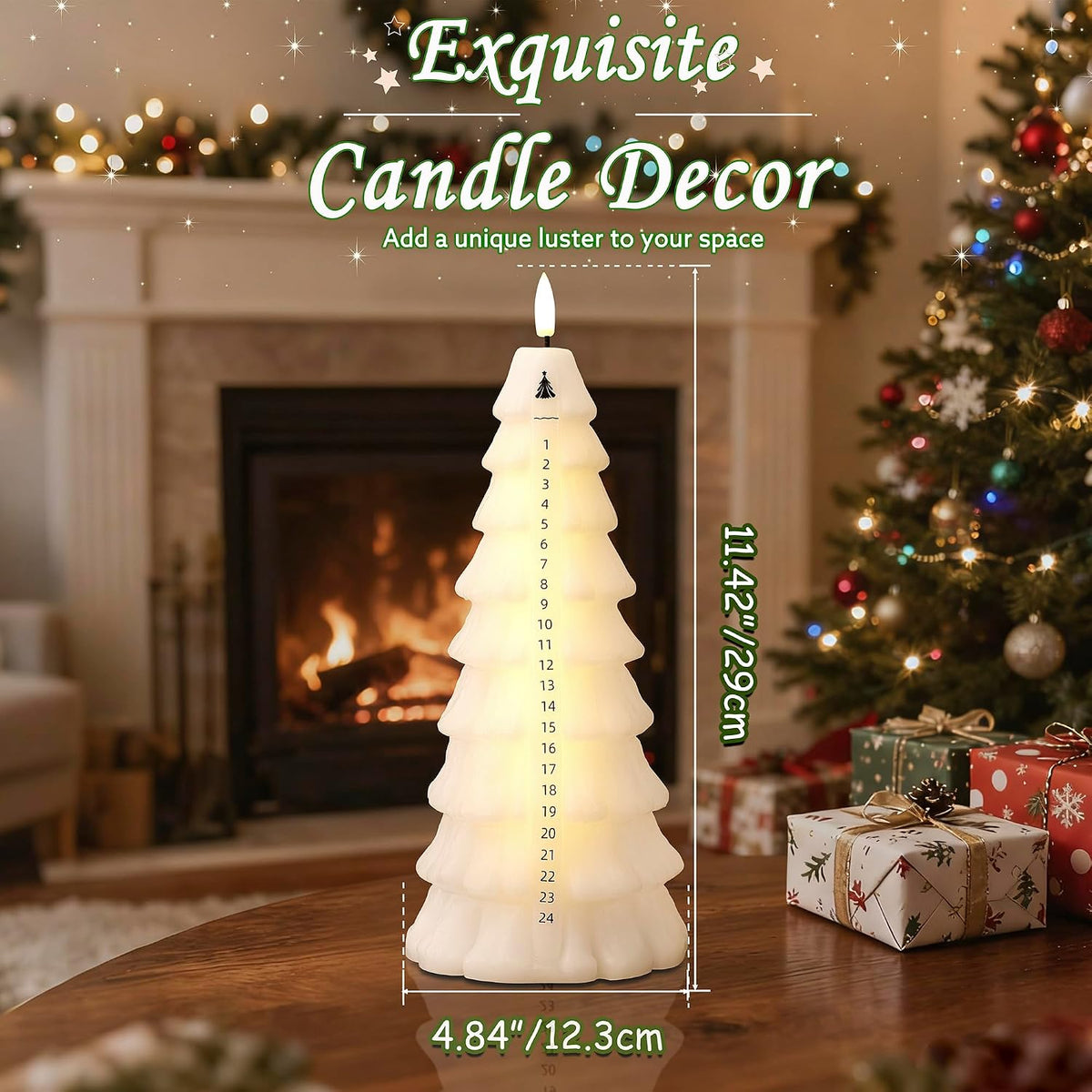 Christmas Tree Candles with Remote, Wax Christmas Countdown Candles White